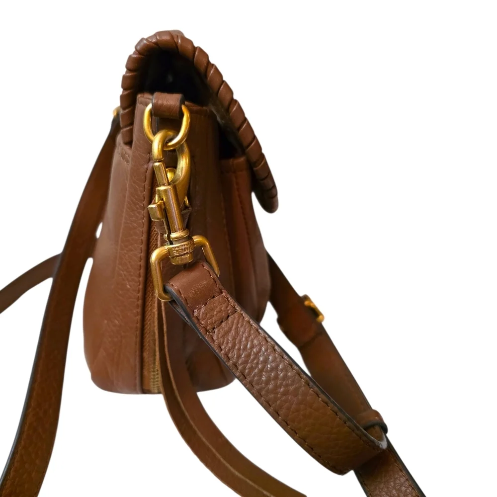 Aimee Kestenberg All For Love Current Cognac Leather Flap Crossbody Whipstitch - Picture 6 of 10